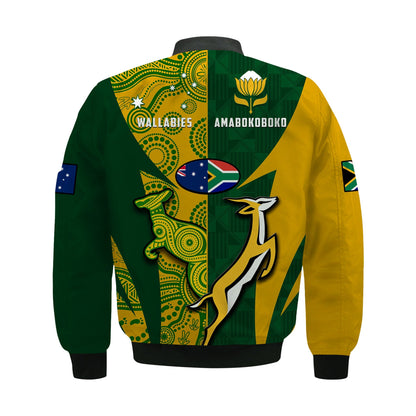 Australia Rugby and South Africa Rugby Bomber Jacket Wallabies Mix Springboks Sporty