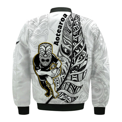 New Zealand Silver Fern Rugby Bomber Jacket All Black Maori Version White
