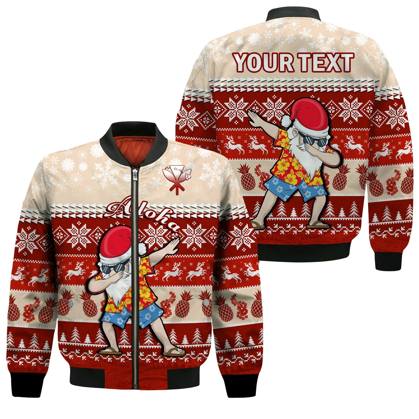 (Custom Personalised) Hawaii Mele Kalikimaka Bomber Jacket Dabbing Santa Red Merry Christmas