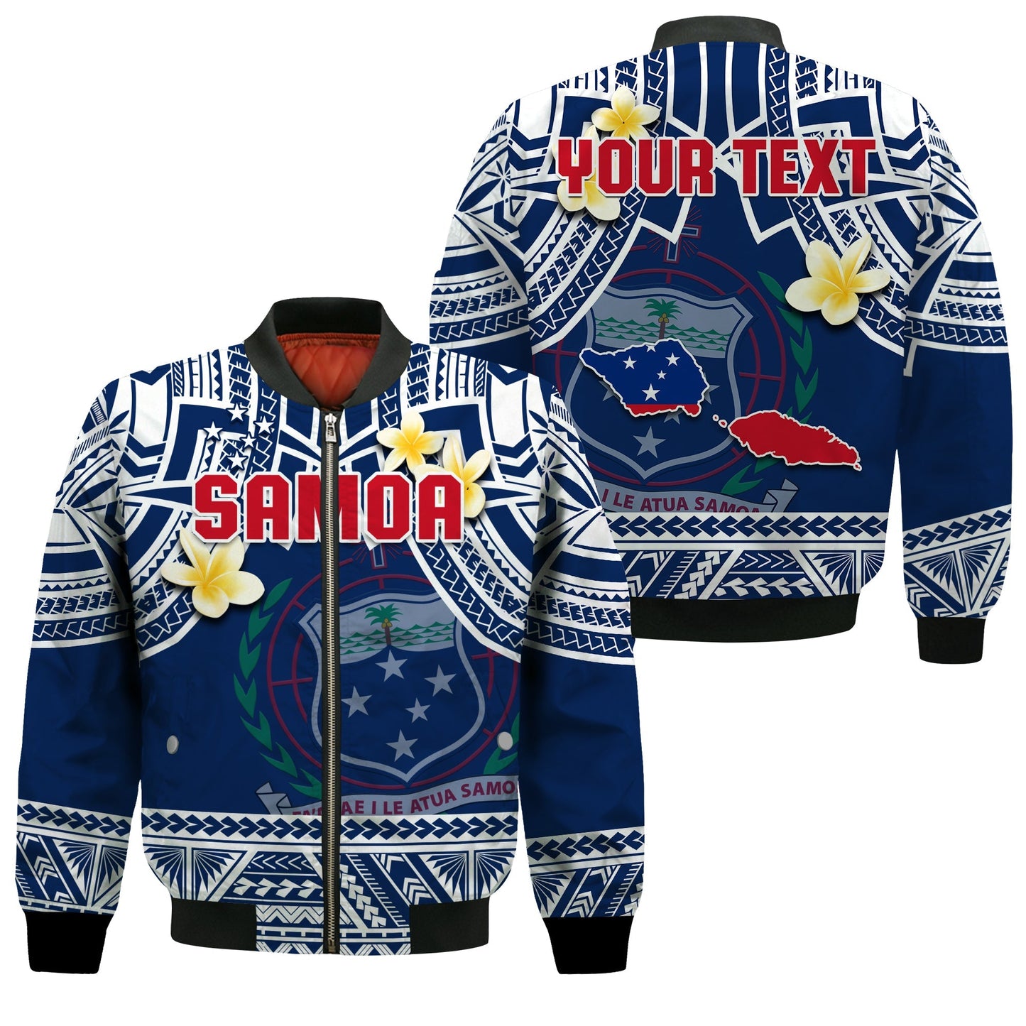 (Custom Personalised) Samoa Bomber Jacket Samoan Plumeria Flowers Mix Polynesian Pattern