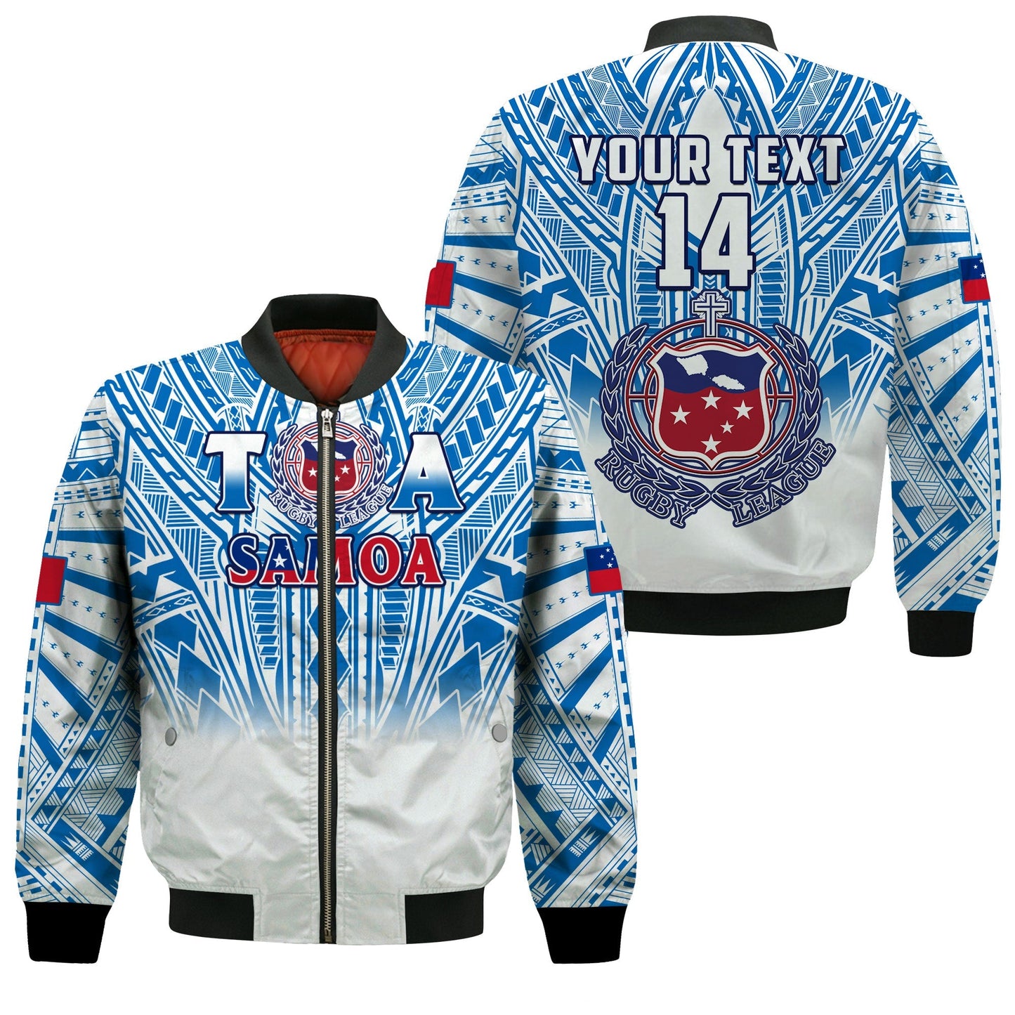 (Custom Text And Number) Samoa Rugby Bomber Jacket Personalise Toa Samoa Polynesian Pacific Navy Version