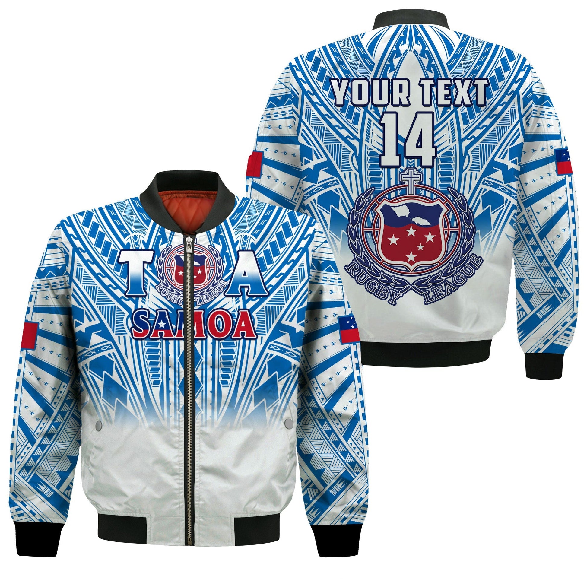 (Custom Text And Number) Samoa Rugby Bomber Jacket Personalise Toa Samoa Polynesian Pacific Navy Version