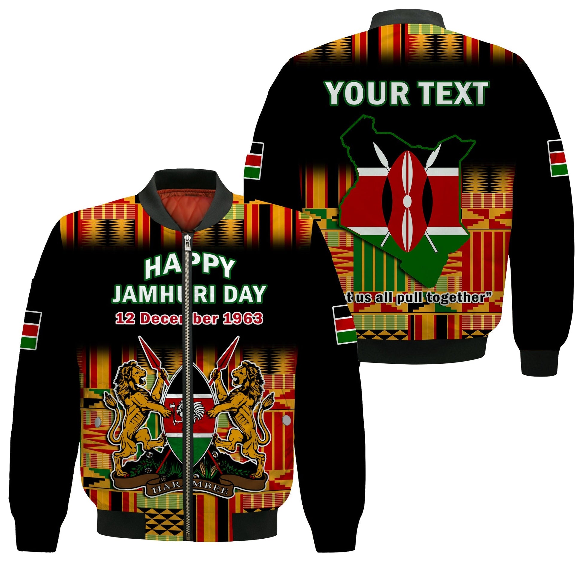 (Custom Personalised) Kenya Bomber Jacket Happy Jamhuri Day Kenyan Pattern