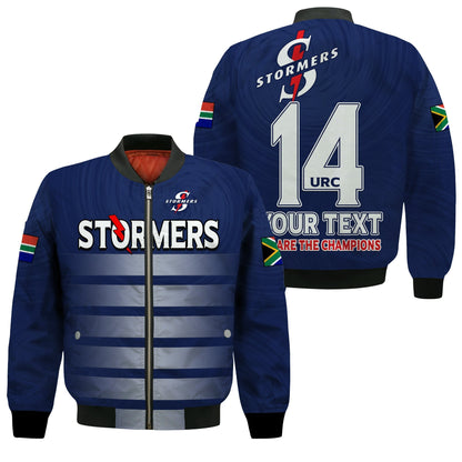 (Custom Text And Number) Stormers South Africa Rugby Bomber Jacket We Are The Champions URC Unity