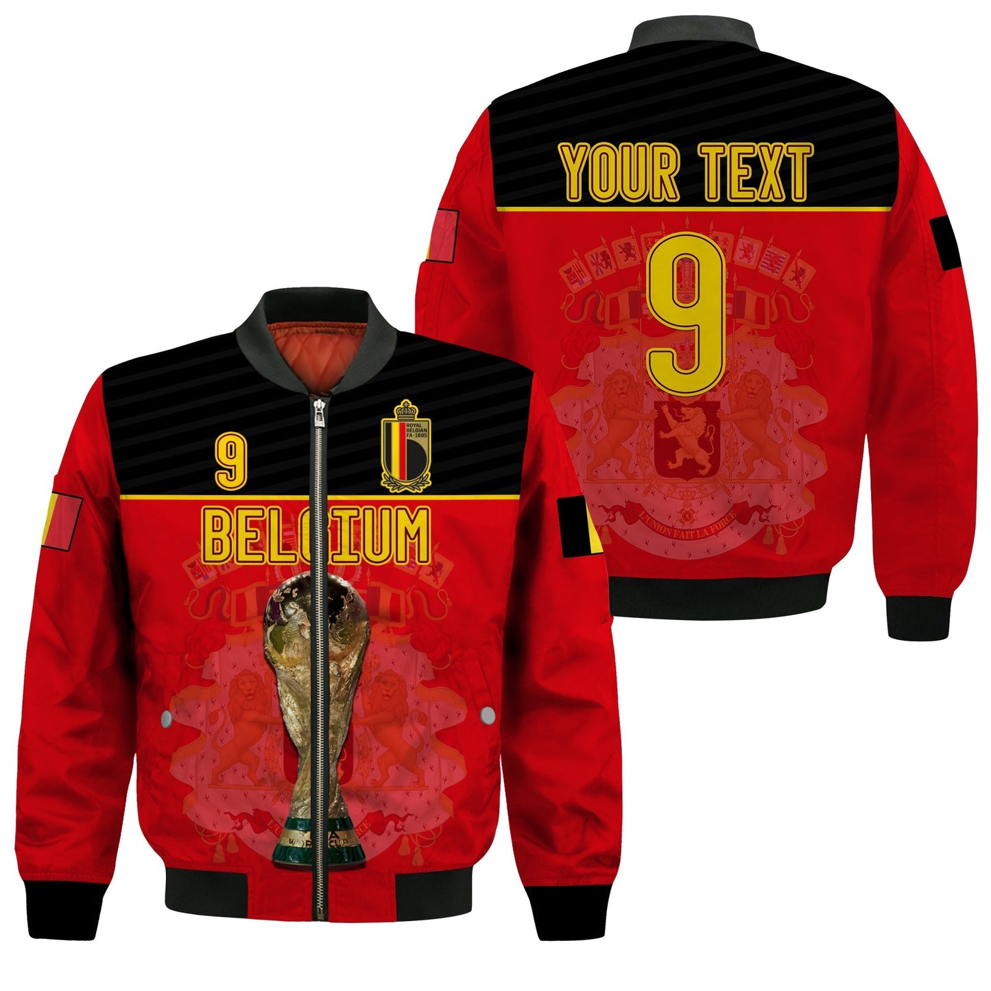 (Custom Text And Number) Belgium Football 2022 Bomber Jacket De Rode Duivels Sporty Style