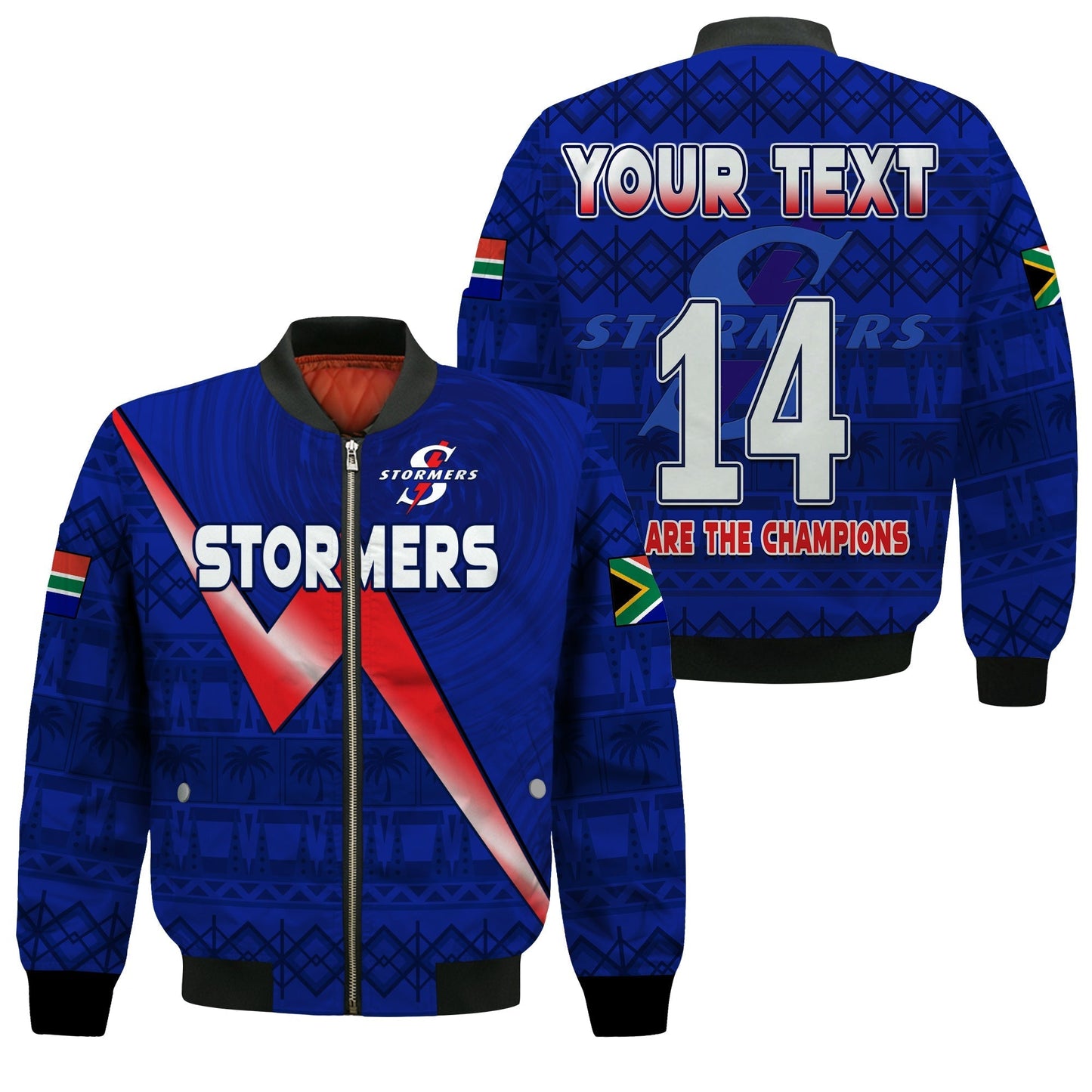 (Custom Text And Number) Stormers South Africa Rugby Bomber Jacket We Are The Champions URC African Pattern