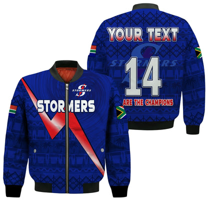 (Custom Text And Number) Stormers South Africa Rugby Bomber Jacket We Are The Champions URC African Pattern