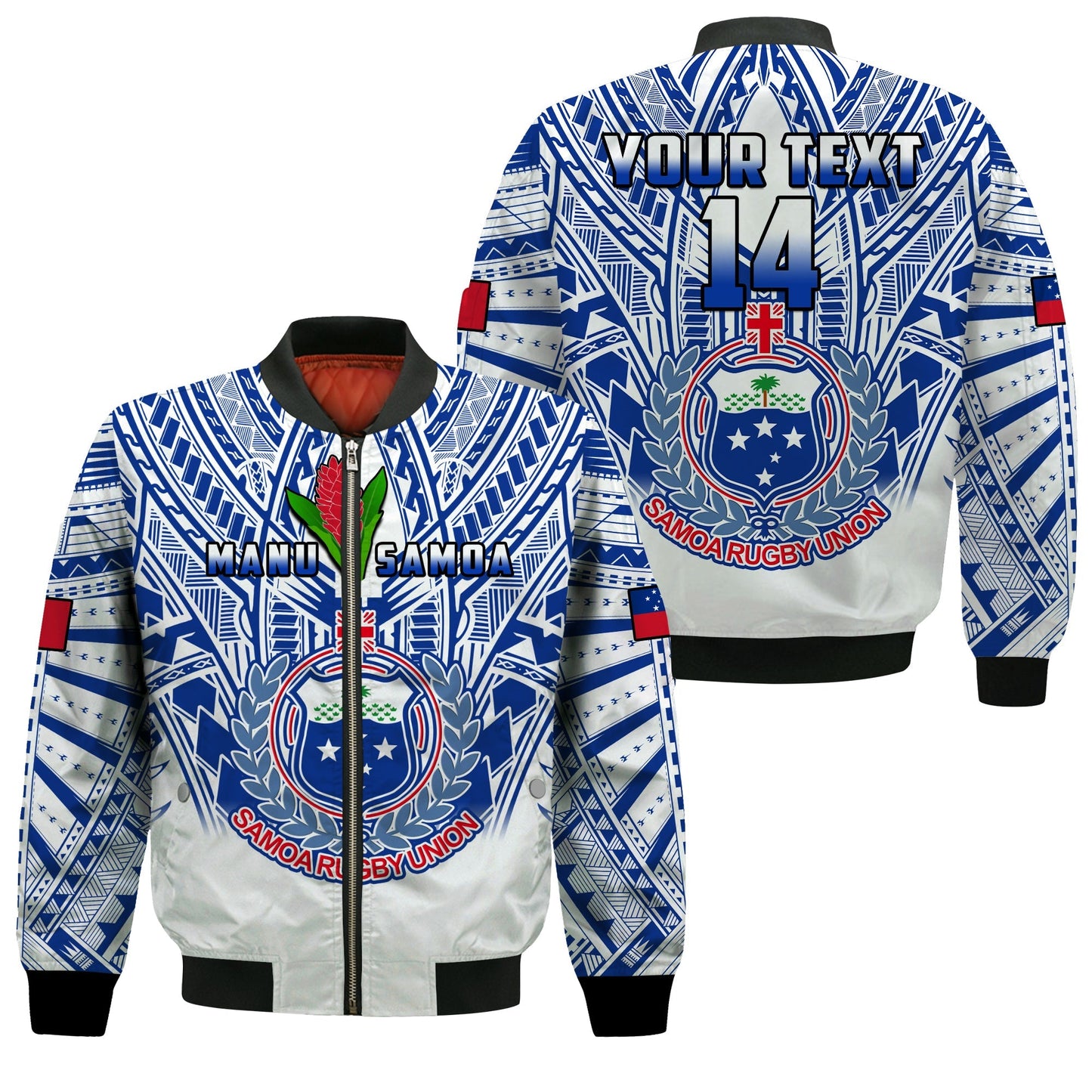 (Custom Text And Number) Samoa Rugby Bomber Jacket Manu Samoa 7s Ginger White Polynesian