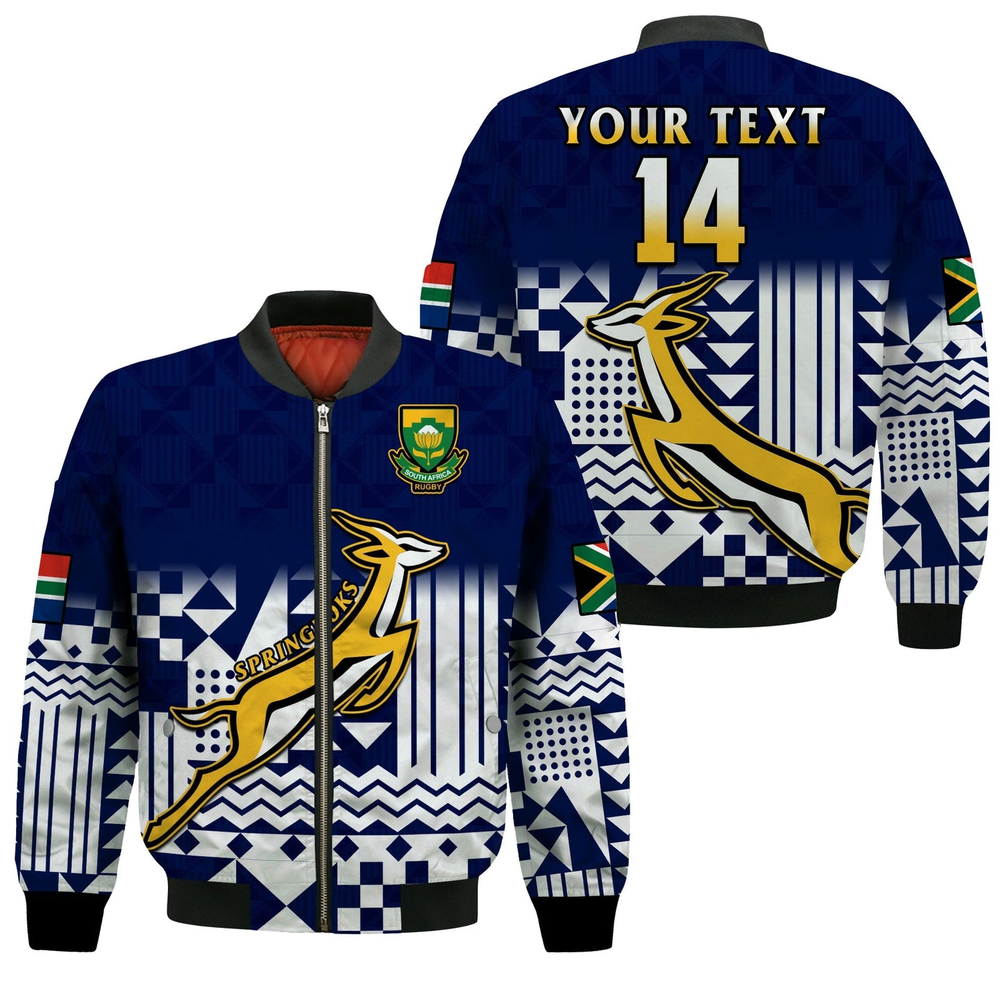 (Custom Text And Number) South Africa Rugby Bomber Jacket Outgoing Tour Go Springboks