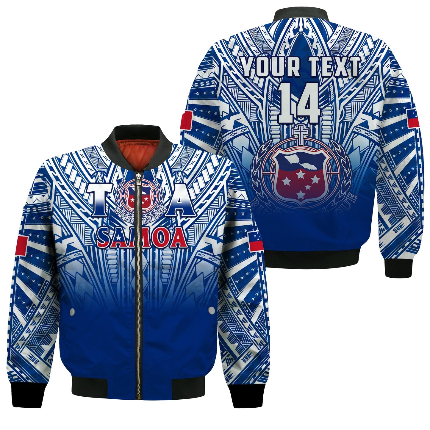(Custom Text And Number) Samoa Rugby Bomber Jacket Personalise Toa Samoa Polynesian Pacific White Version