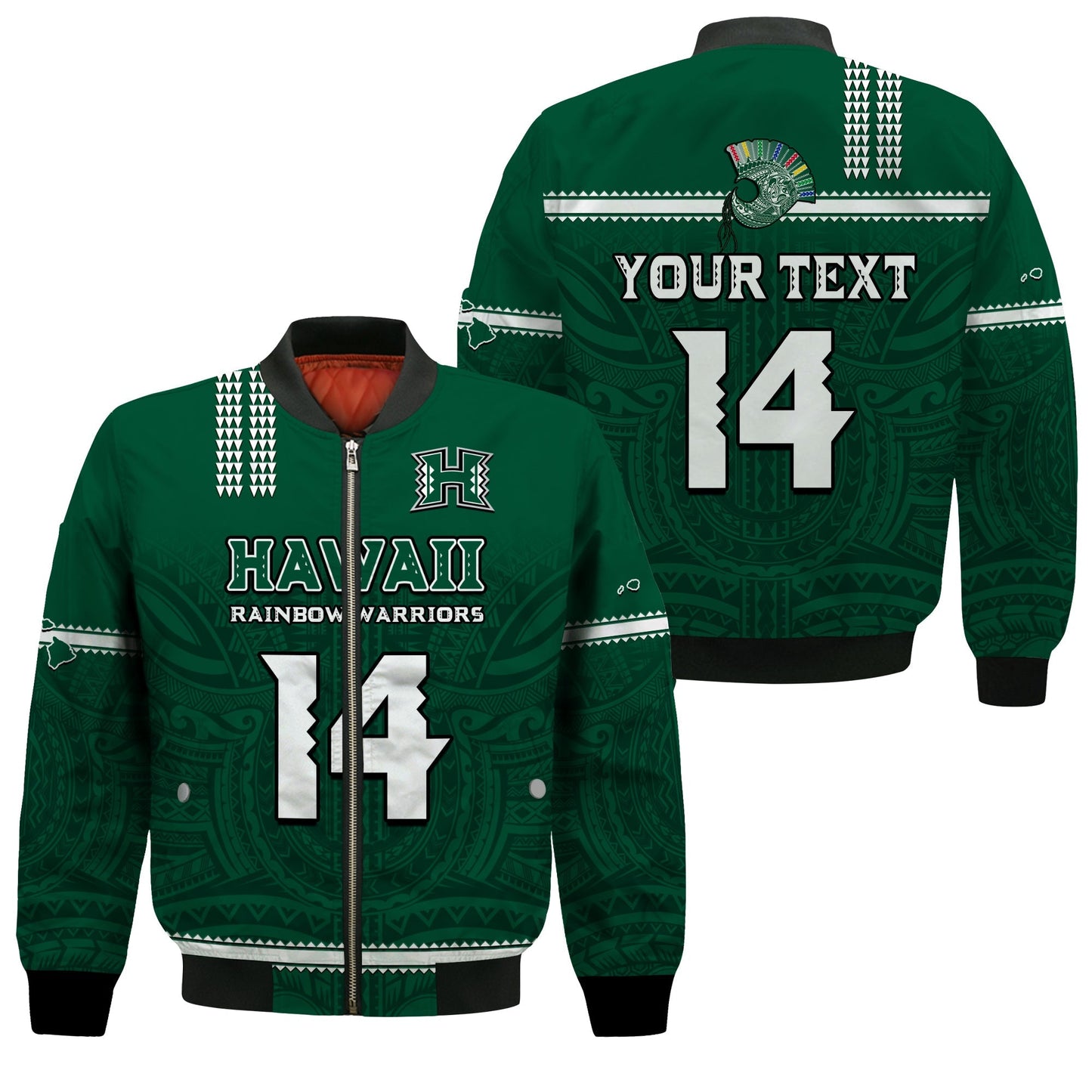(Custom Text And Number) Hawaii Football Bomber Jacket Kakau Rainbow Warriors Helmet Go Bows
