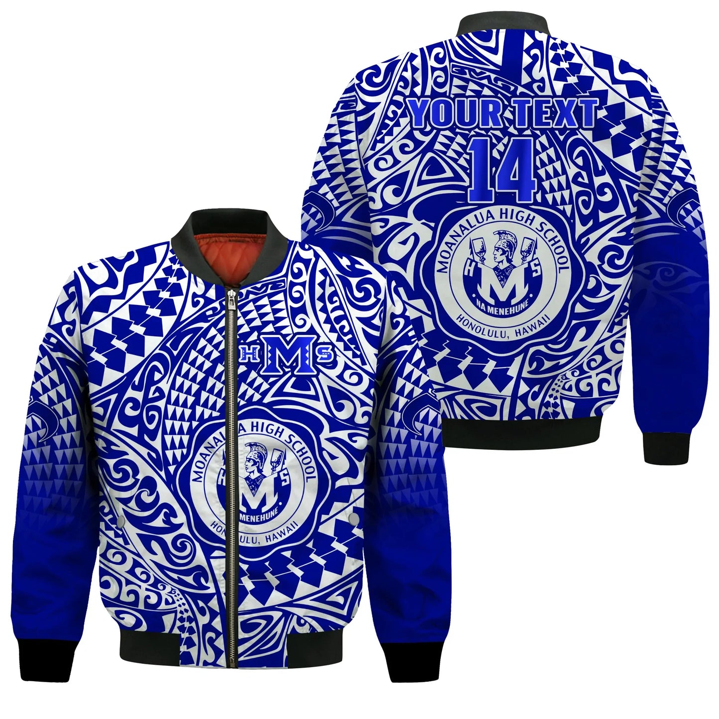 (Custom Text And Number) Hawaii Bomber Jacket Moanalua High School Tribal Kakau