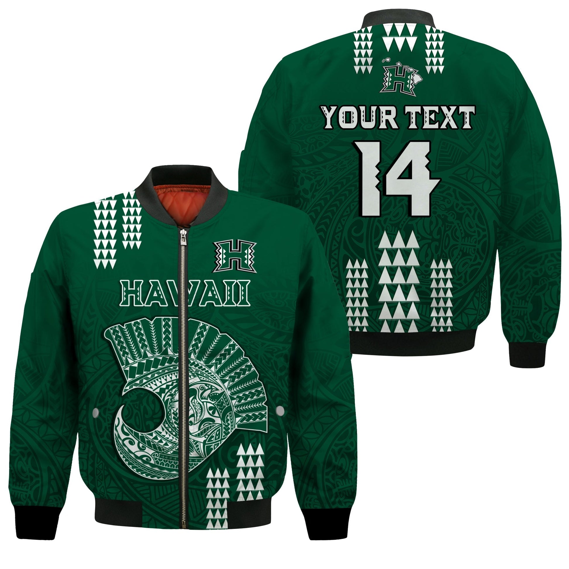 (Custom Text And Number) Hawaii Football Bomber Jacket Kakau Rainbow Warriors Helmet
