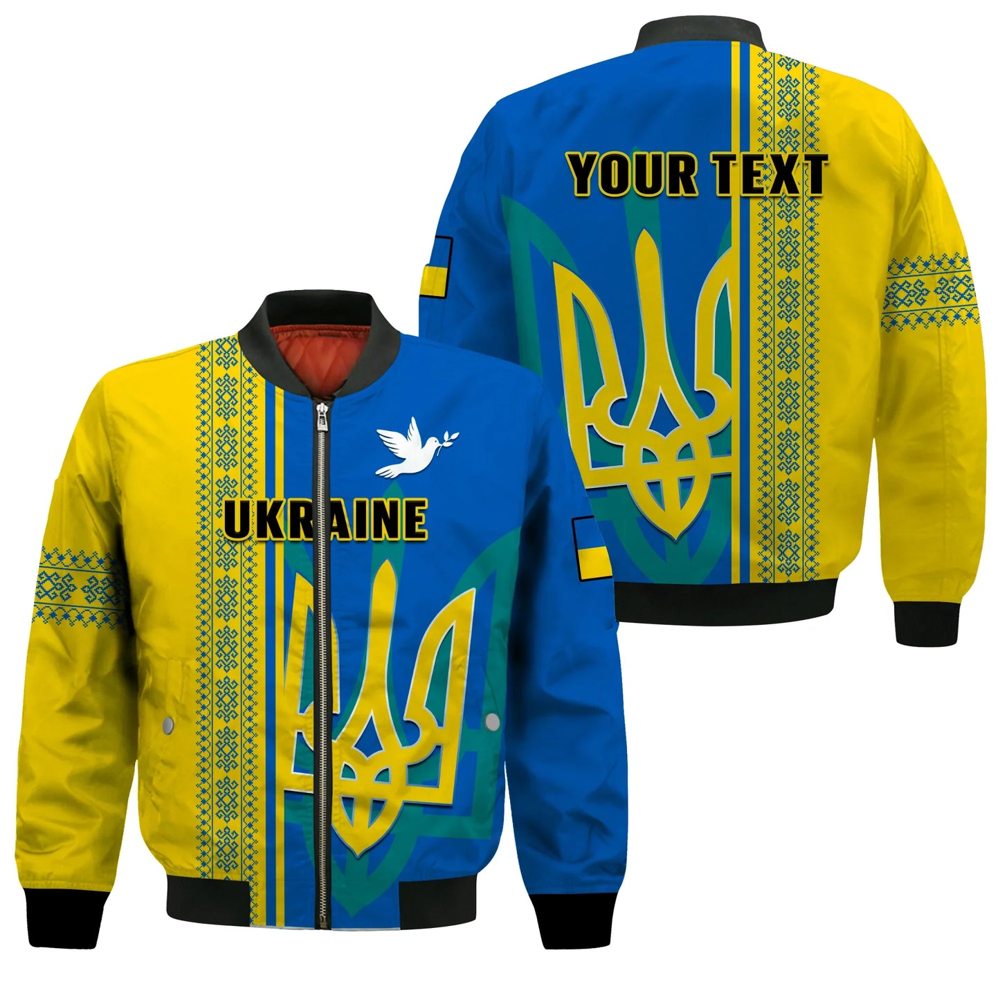 (Custom Personalised) Ukraine Unity Day Bomber Jacket Folk Ukrainian Coat Of Arms