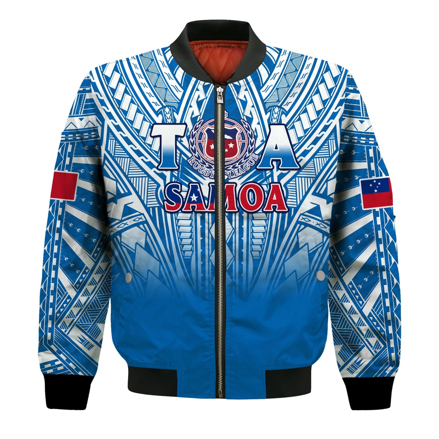 Samoa Rugby Bomber Jacket Toa Samoa Polynesian Pacific Blue Version