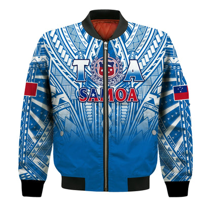 Samoa Rugby Bomber Jacket Toa Samoa Polynesian Pacific Blue Version