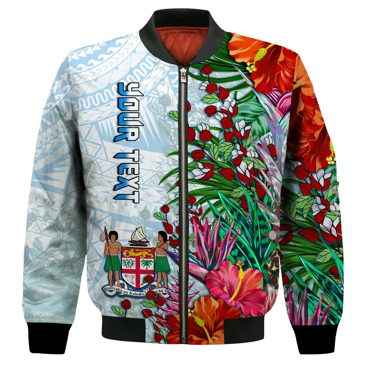 (Custom Personalised) Fiji Bomber Jacket Proud Fijian Tapa mix Tagimoucia Flowers