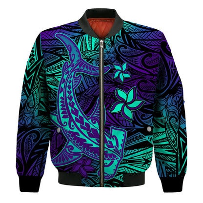 (Custom Personalised) Polynesian Bomber Jacket Purple Paradise Hawaiian Tribal Hammerhead Shark