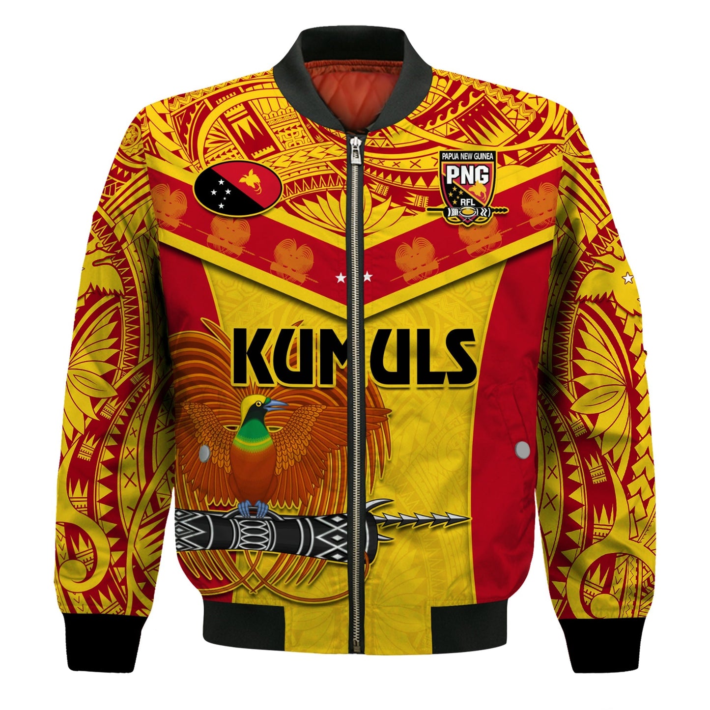 Papua New Guinea Rugby Bomber Jacket PNG Kumuls Bird Of Paradise Yellow