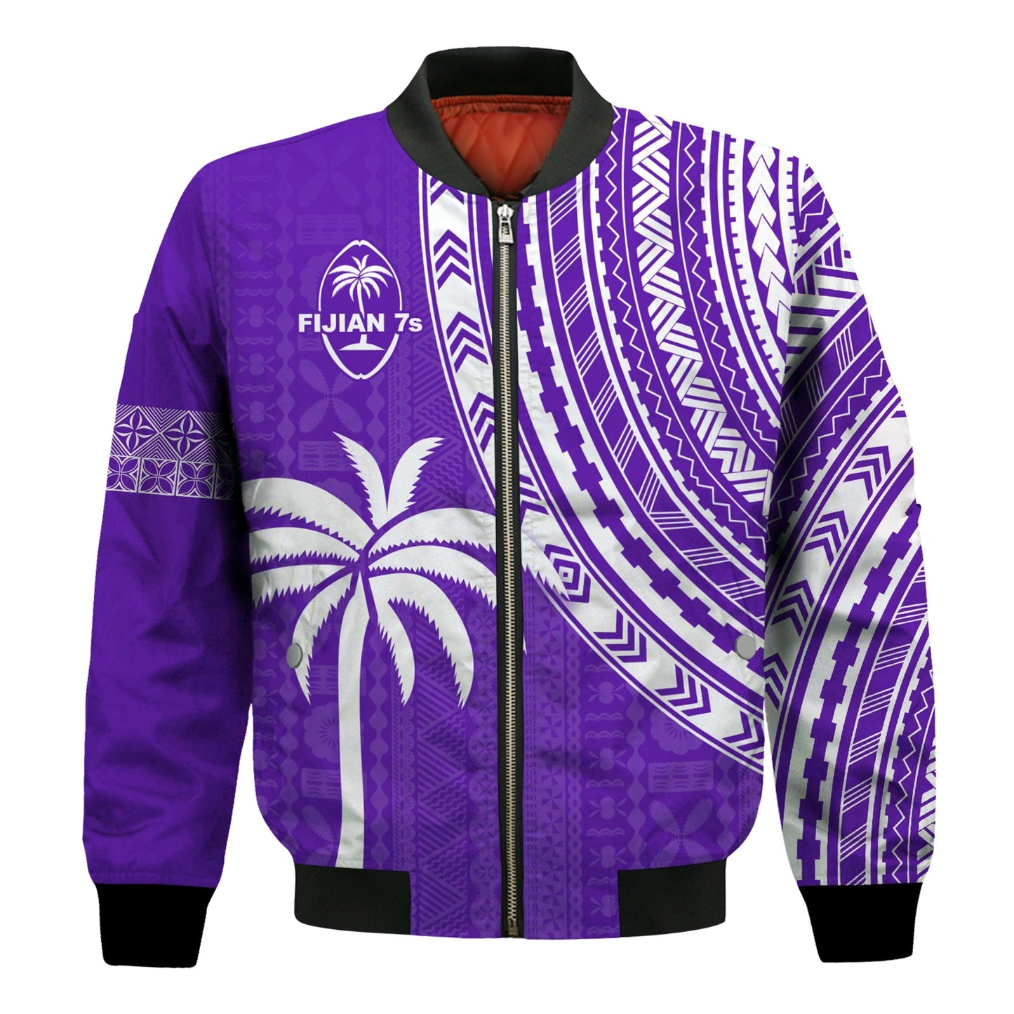 Fiji Rugby Sevens Bomber Jacket Fijian 7s Tapa Polynesian Purple