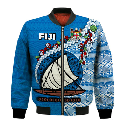Fiji Bomber Jacket Fijian Drua Mix Tagimaucia Flower Blue Style