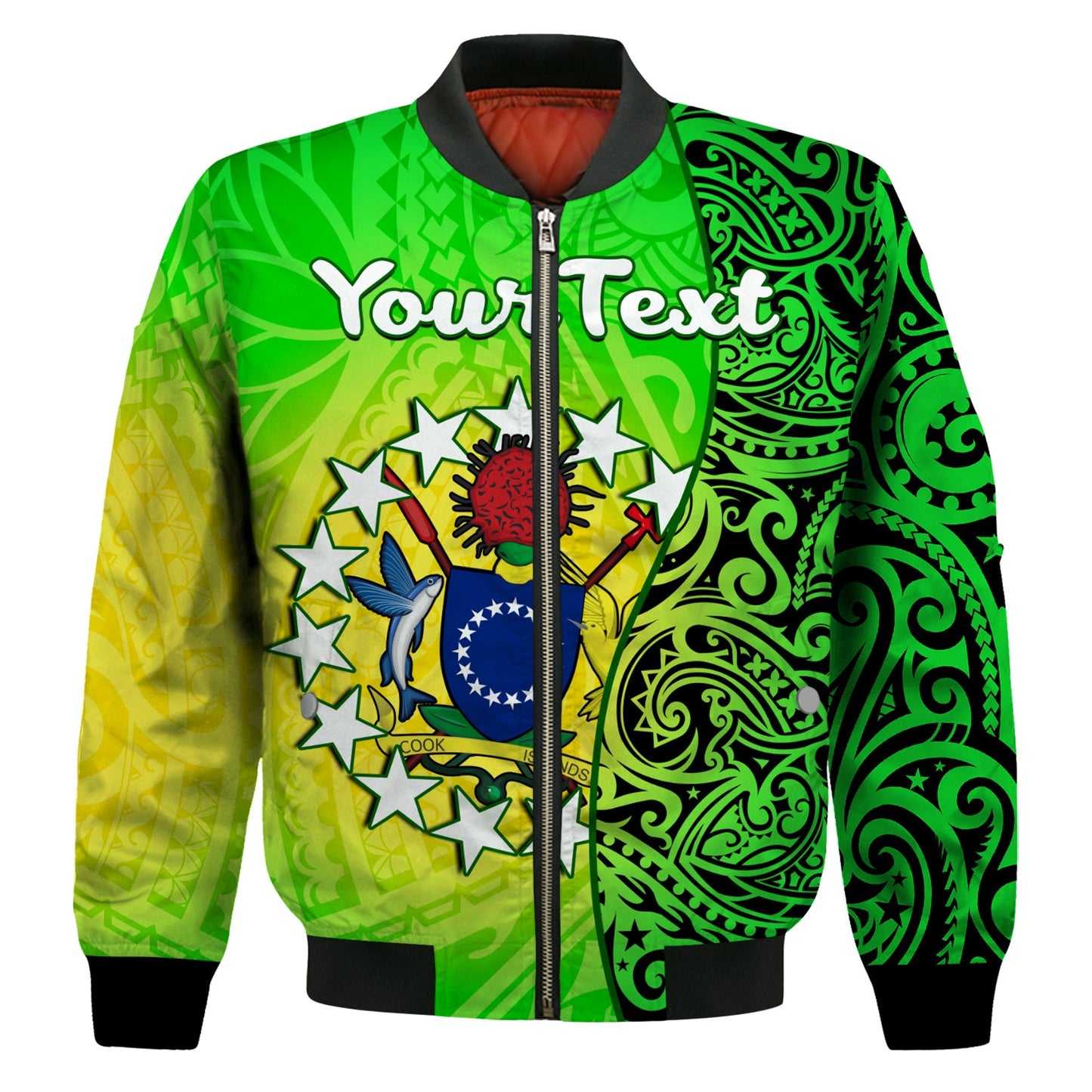 (Custom Personalised) Cook Islands Bomber Jacket Cook Islands Coat Of Arms Turtle Polynesian