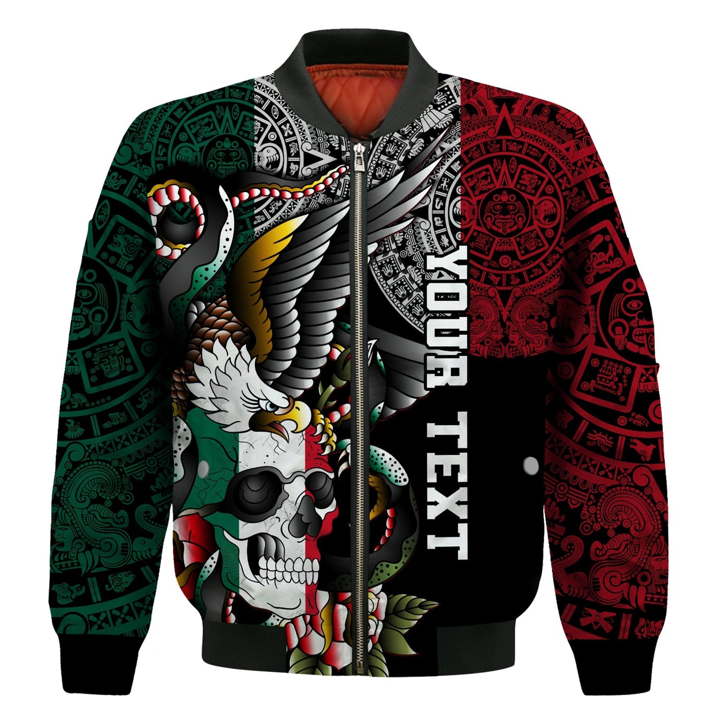 Custom Mexico Bomber Jacket Mexican Skull Eagle With Angry Snake