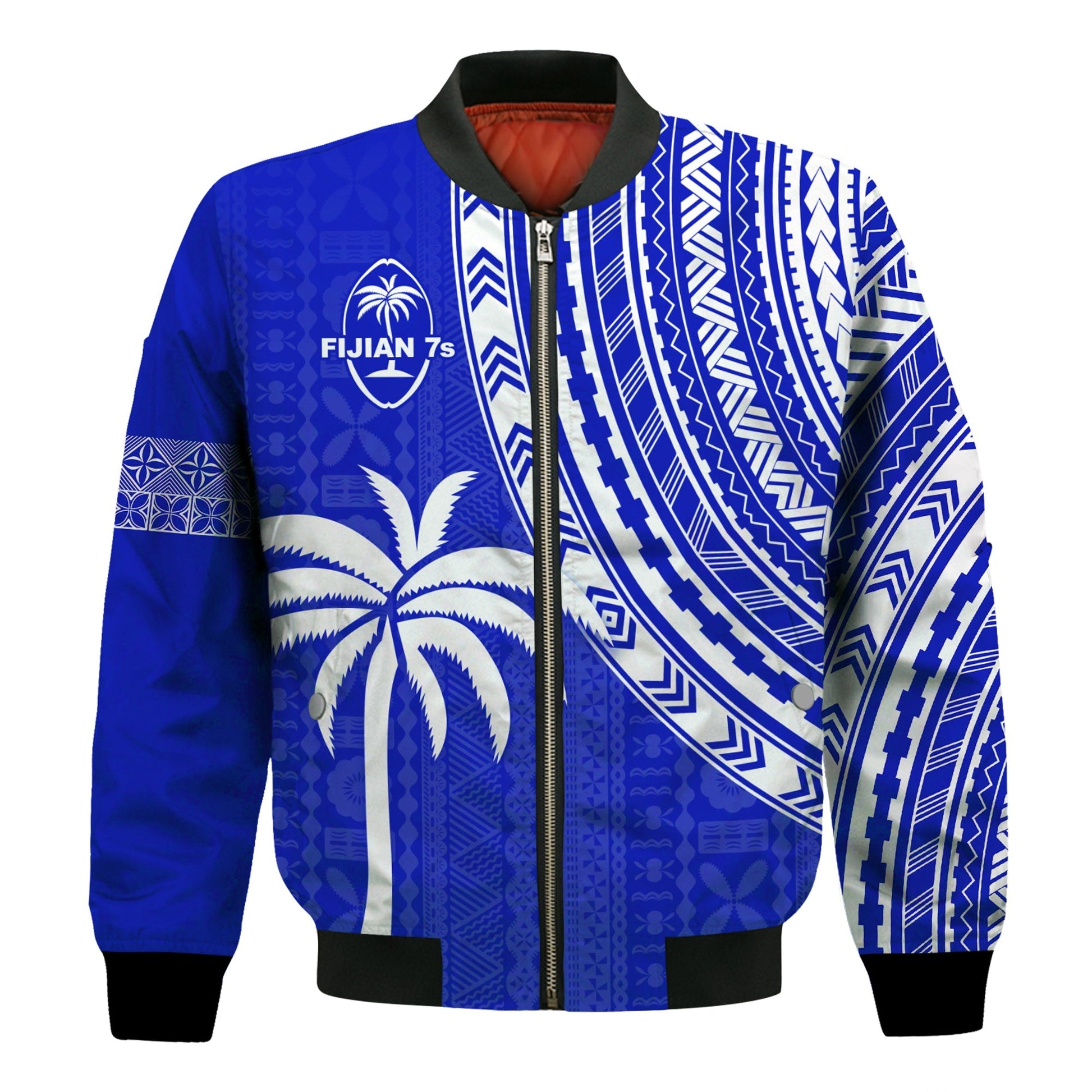 Fiji Rugby Sevens Bomber Jacket Fijian 7s Tapa Polynesian Blue Ver.02