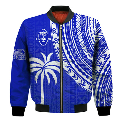 Fiji Rugby Sevens Bomber Jacket Fijian 7s Tapa Polynesian Blue Ver.02