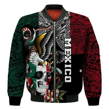Mexico Bomber Jacket Mexican Skull Eagle With Angry Snake