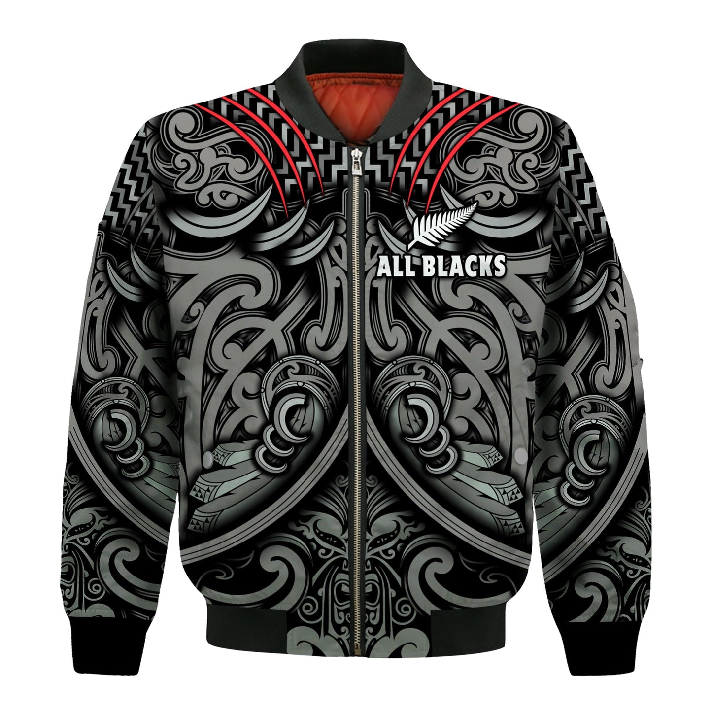 New Zealand Silver Fern Rugby Bomber Jacket All Black NZ Maori Pattern