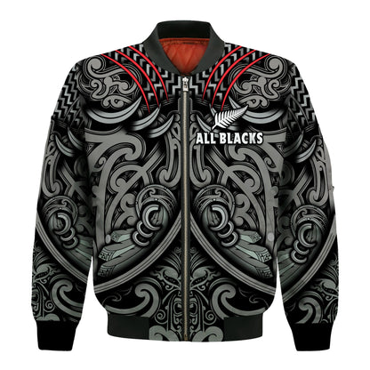 New Zealand Silver Fern Rugby Bomber Jacket All Black NZ Maori Pattern
