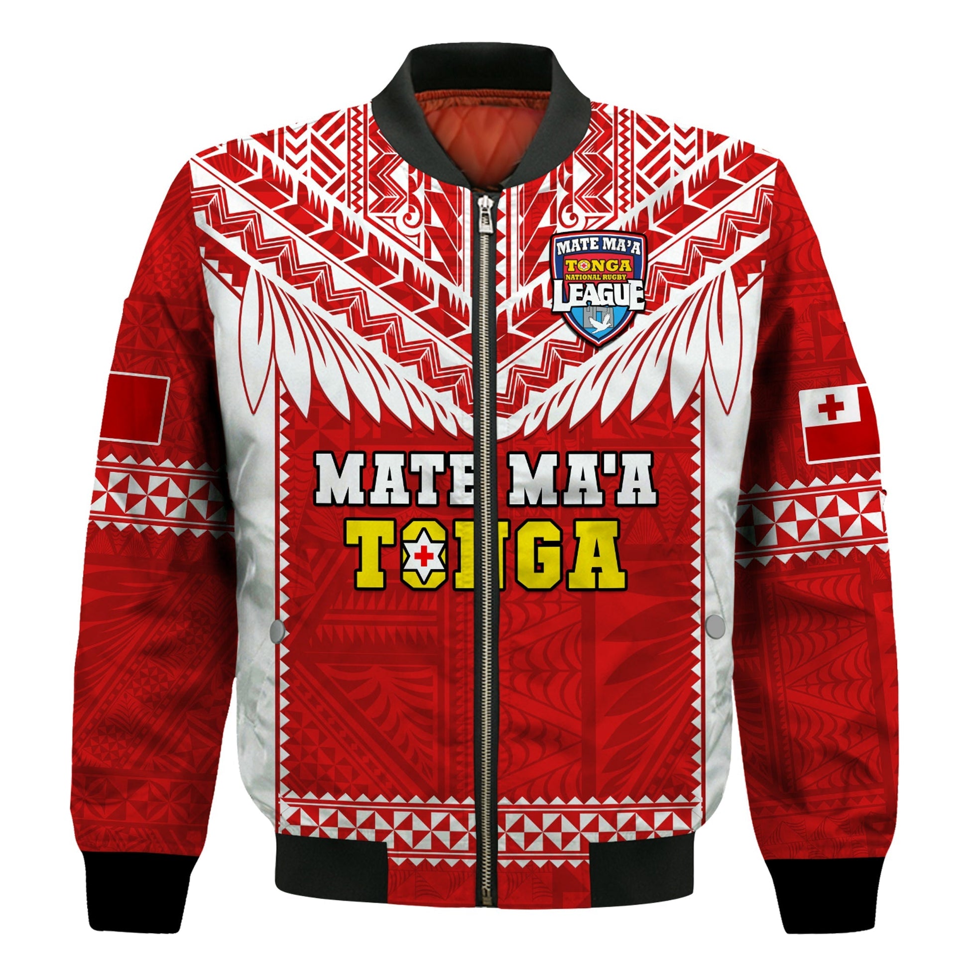 Tonga Rugby Bomber Jacket Mate Maa Tonga Pacific Ngatu White