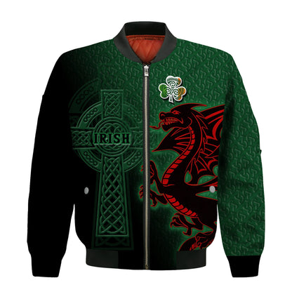 Custom Ireland Bomber Jacket The Shamrock Celtic Cross Mix Dragon