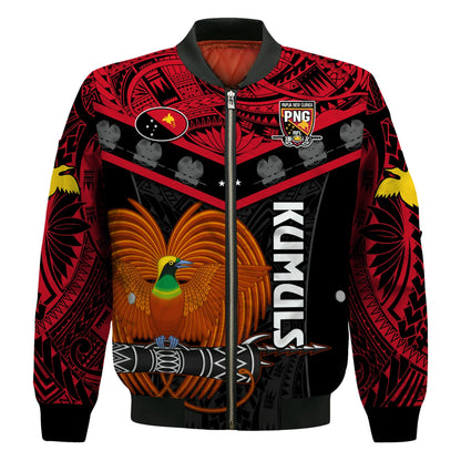 (Custom Text And Number) Papua New Guinea Rugby Bomber Jacket PNG Kumuls Bird Of Paradise Black