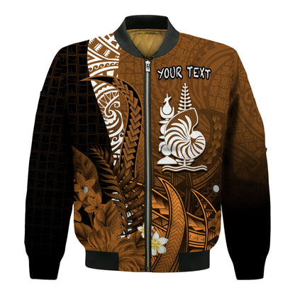 (Custom Personalised) New Caledonia Bomber Jacket Nautilus Gold Polynesian Hibiscus