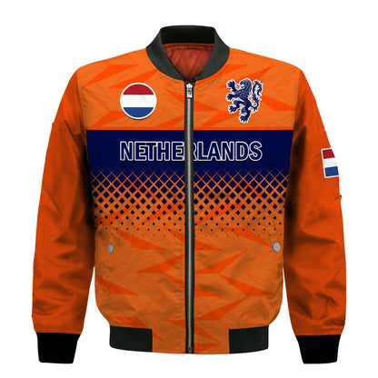 (Custom Text And Number) Netherlands Football Bomber Jacket Holland World Cup 2022