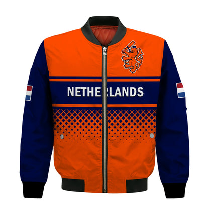 (Custom Text And Number) Netherlands Cricket Bomber Jacket ODI Simple Orange Style