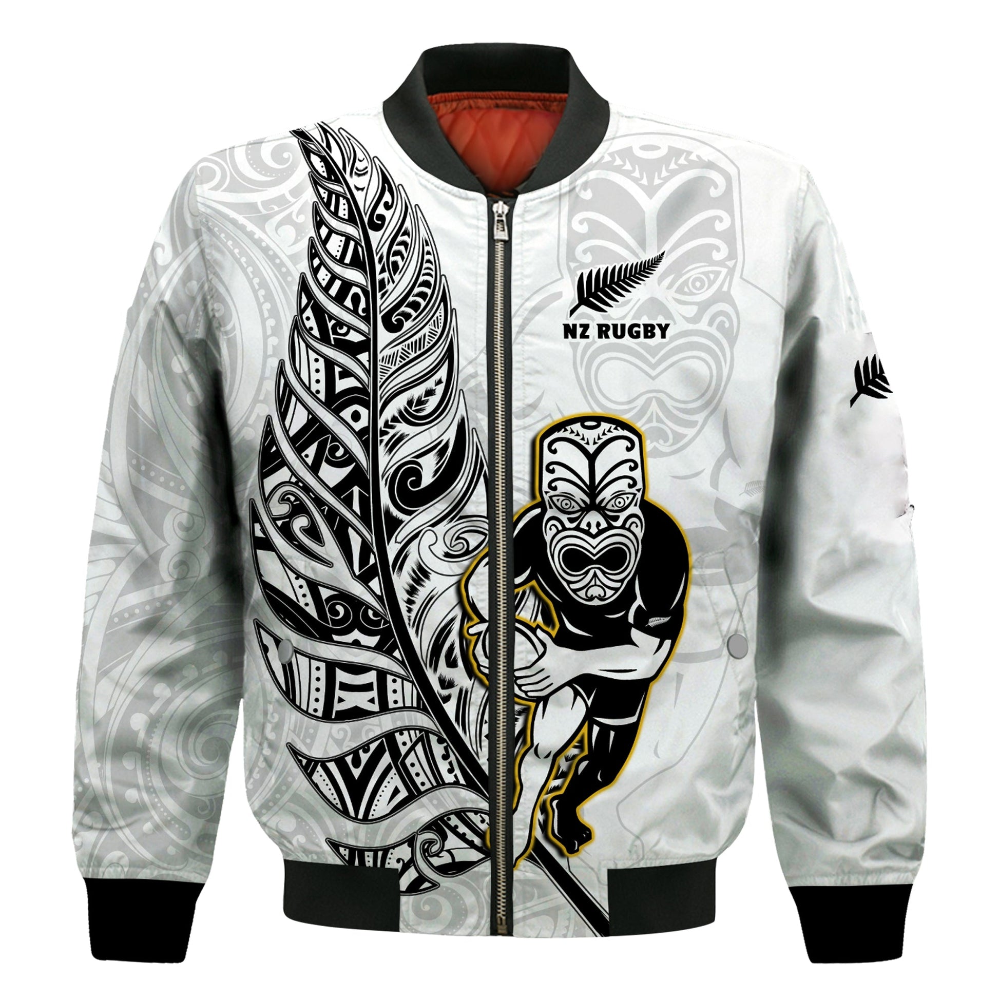New Zealand Silver Fern Rugby Bomber Jacket All Black Maori Version White