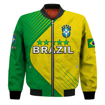 Brazil Football Bomber Jacket Brasil Map Come On Canarinho Sporty Style