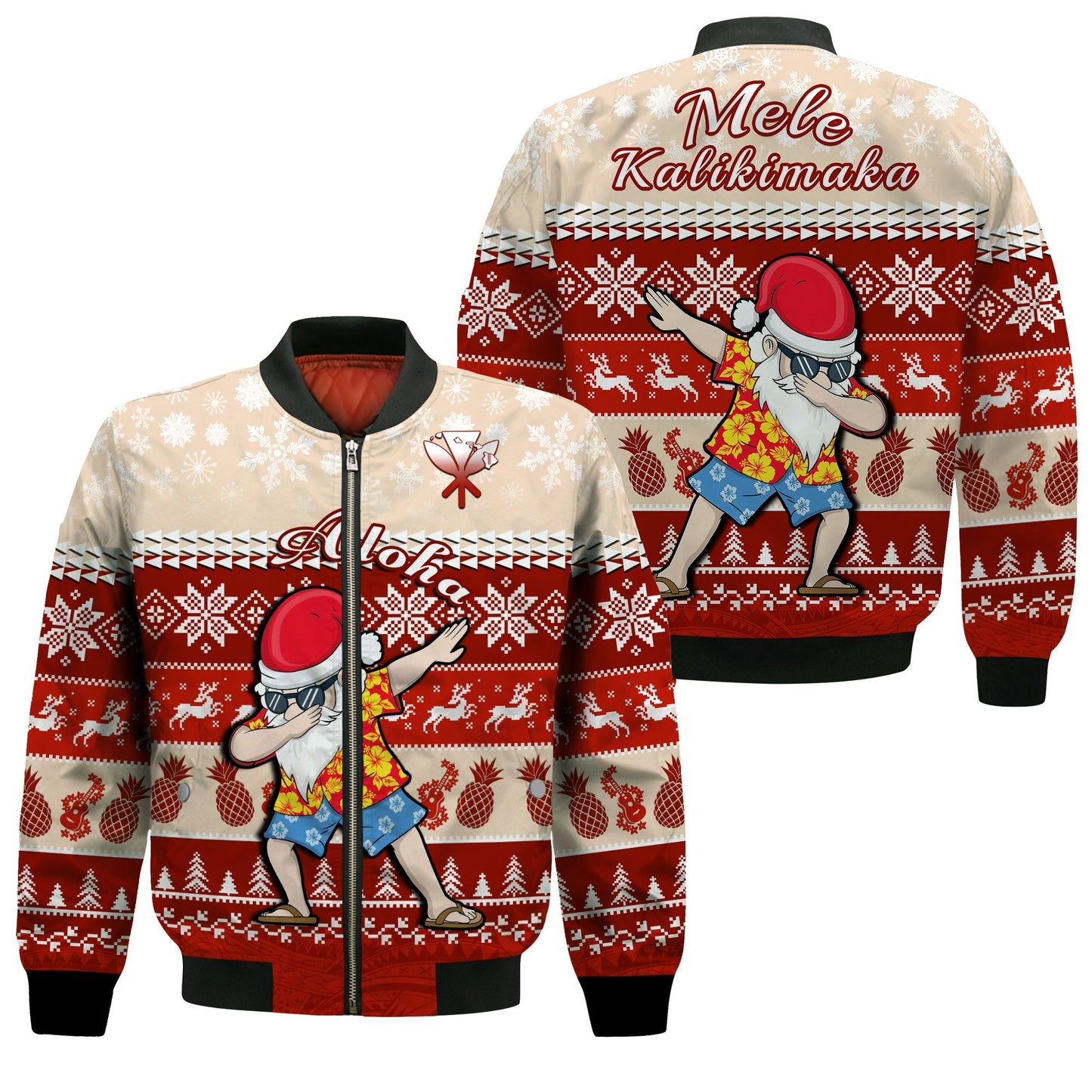 Hawaii Mele Kalikimaka Bomber Jacket Dabbing Santa Red Merry Christmas
