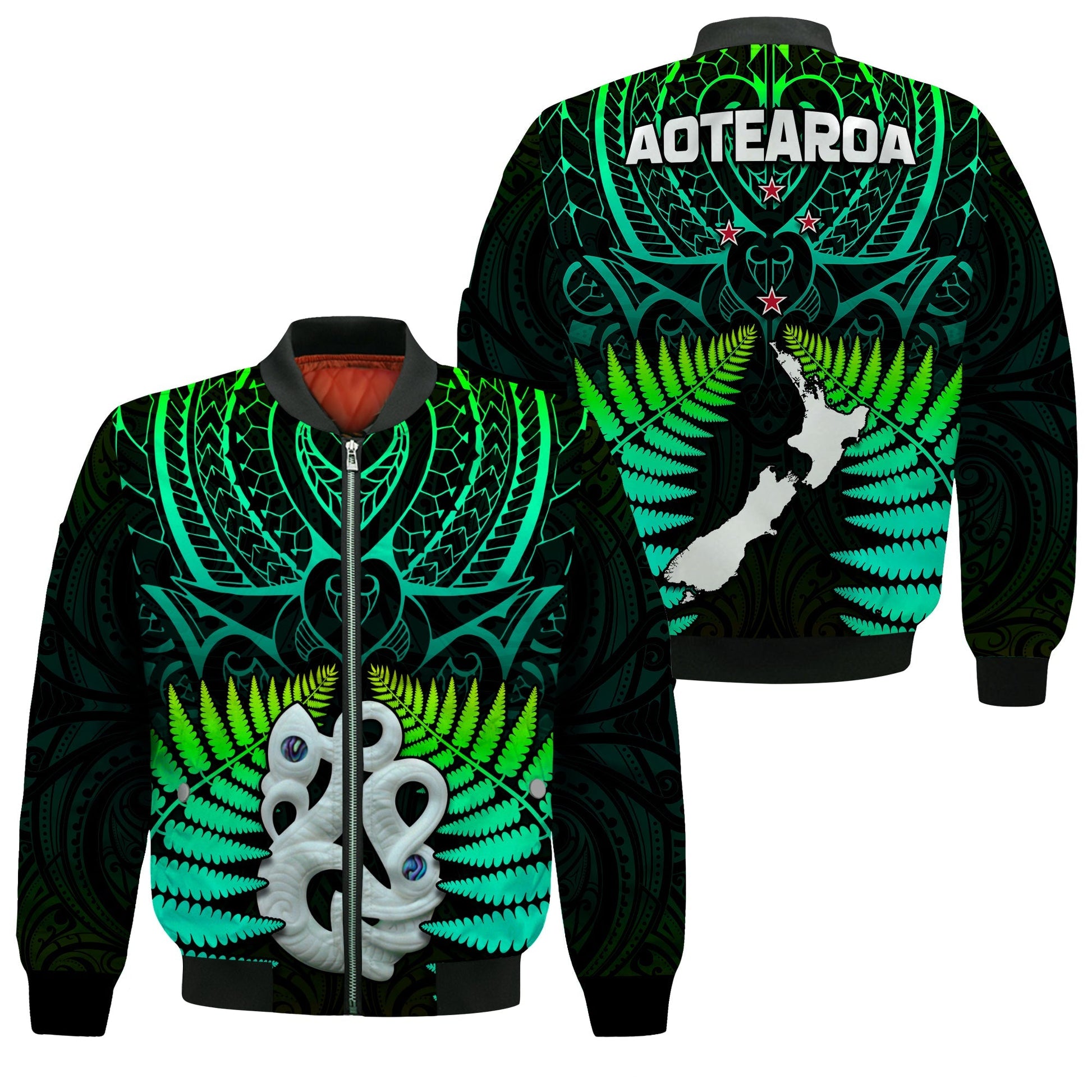 Aotearoa Fern Bomber Jacket New Zealand Hei Tiki Green Style