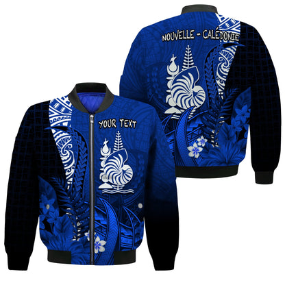 (Custom Personalised) New Caledonia Bomber Jacket Nautilus Blue Polynesian Hibiscus