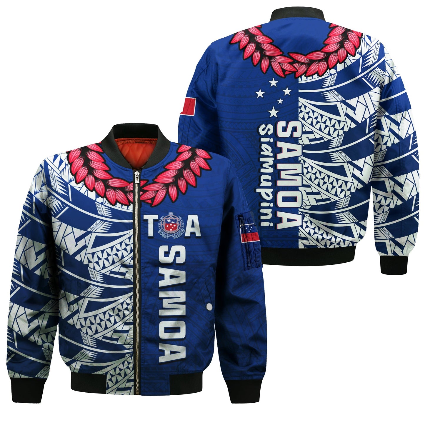 Toa Samoa Rugby Bomber Jacket Siamupini Ula Fala Blue