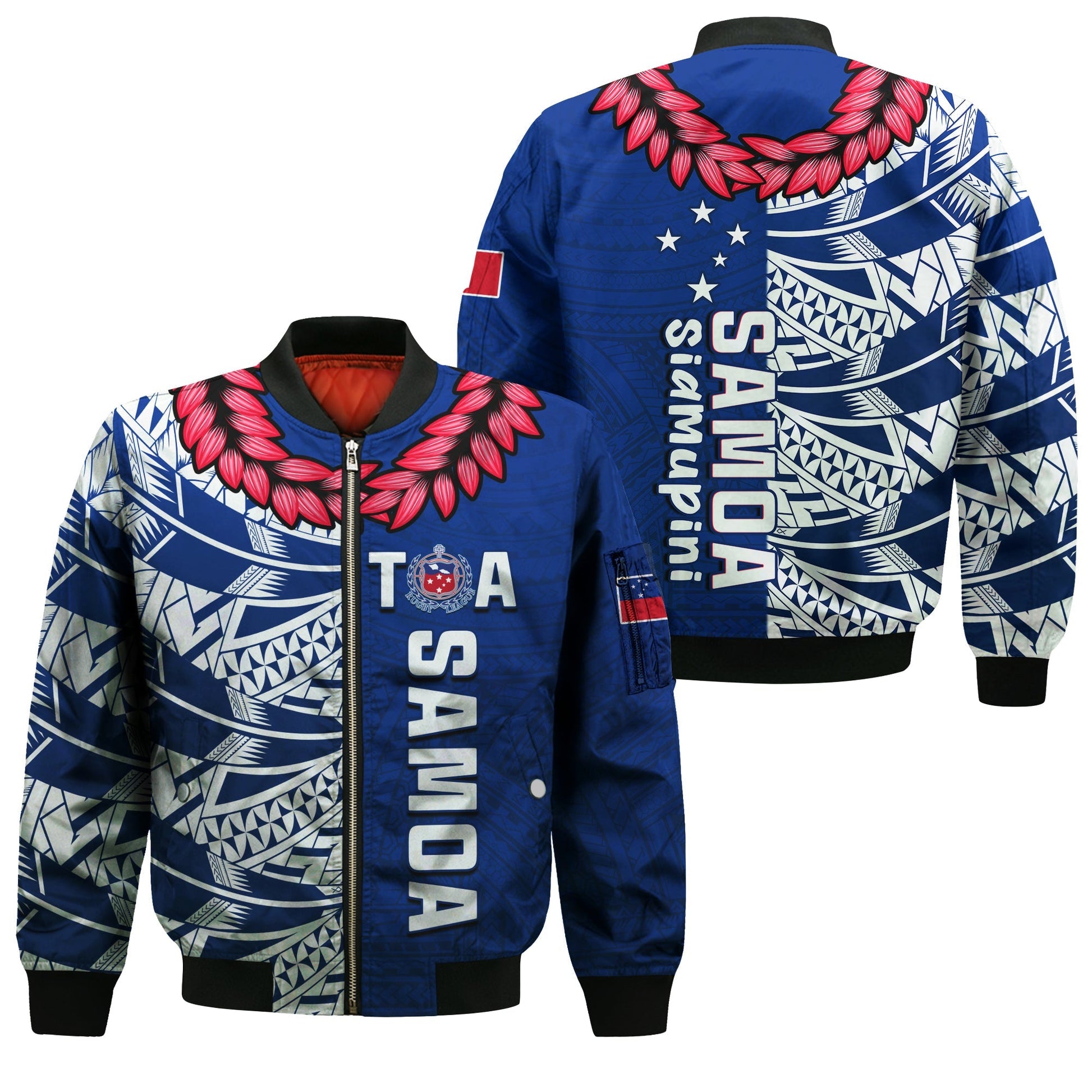 Toa Samoa Rugby Bomber Jacket Siamupini Ula Fala Blue
