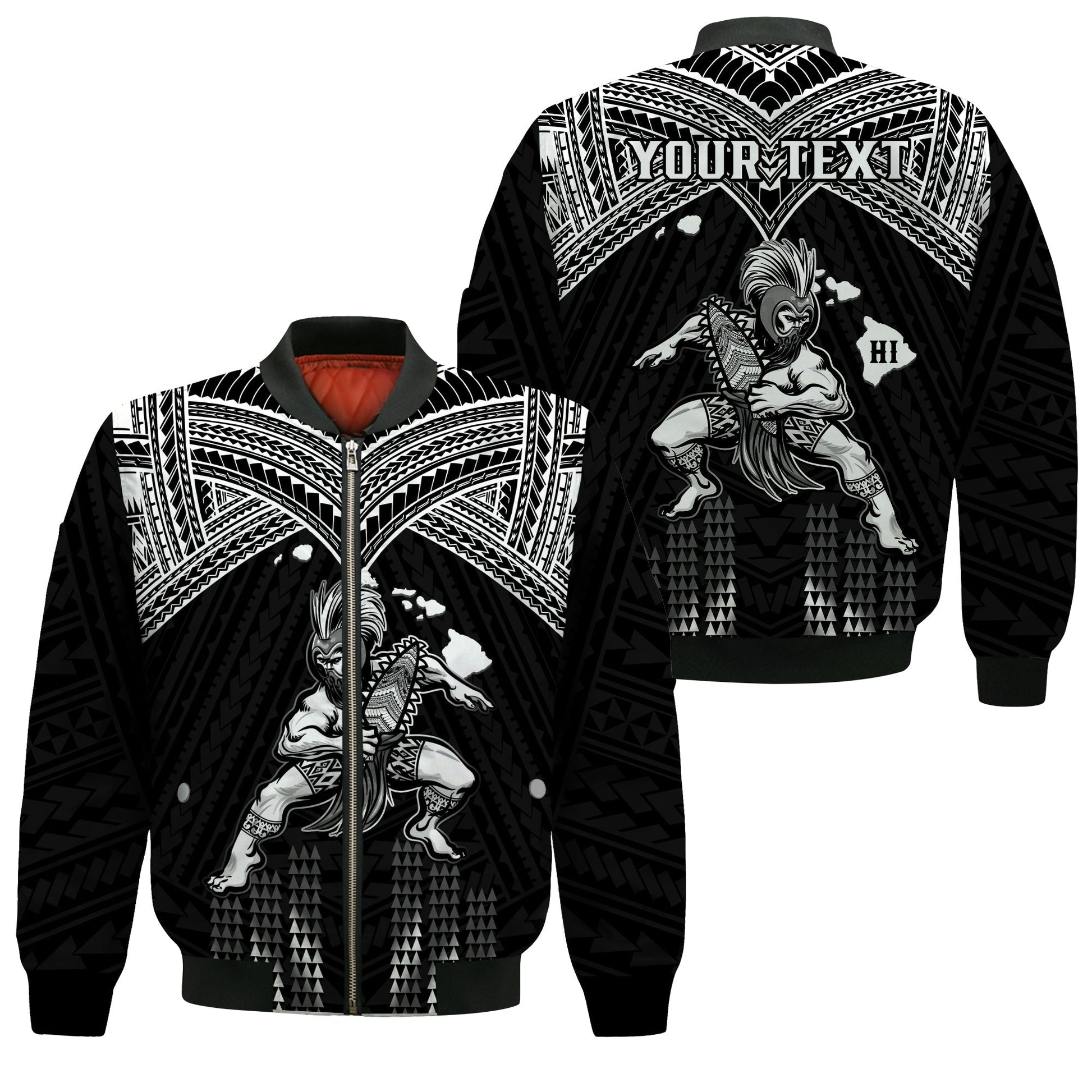 (Custom Personalised) Hawaii Bomber Jacket Hawaiian Warrior With Weapon Polynesian Ver.01