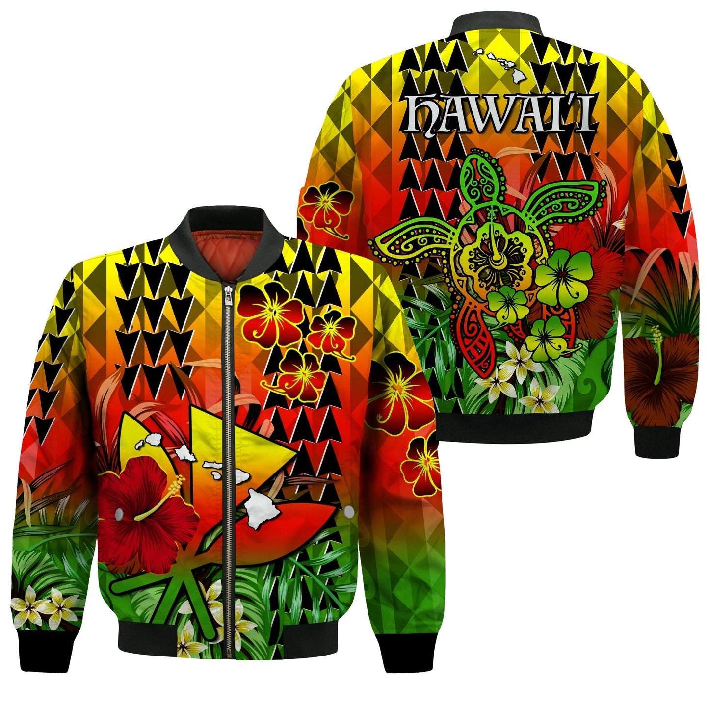 Hawaii Flowers Bomber Jacket Color Tribal Pattern Hawaiian
