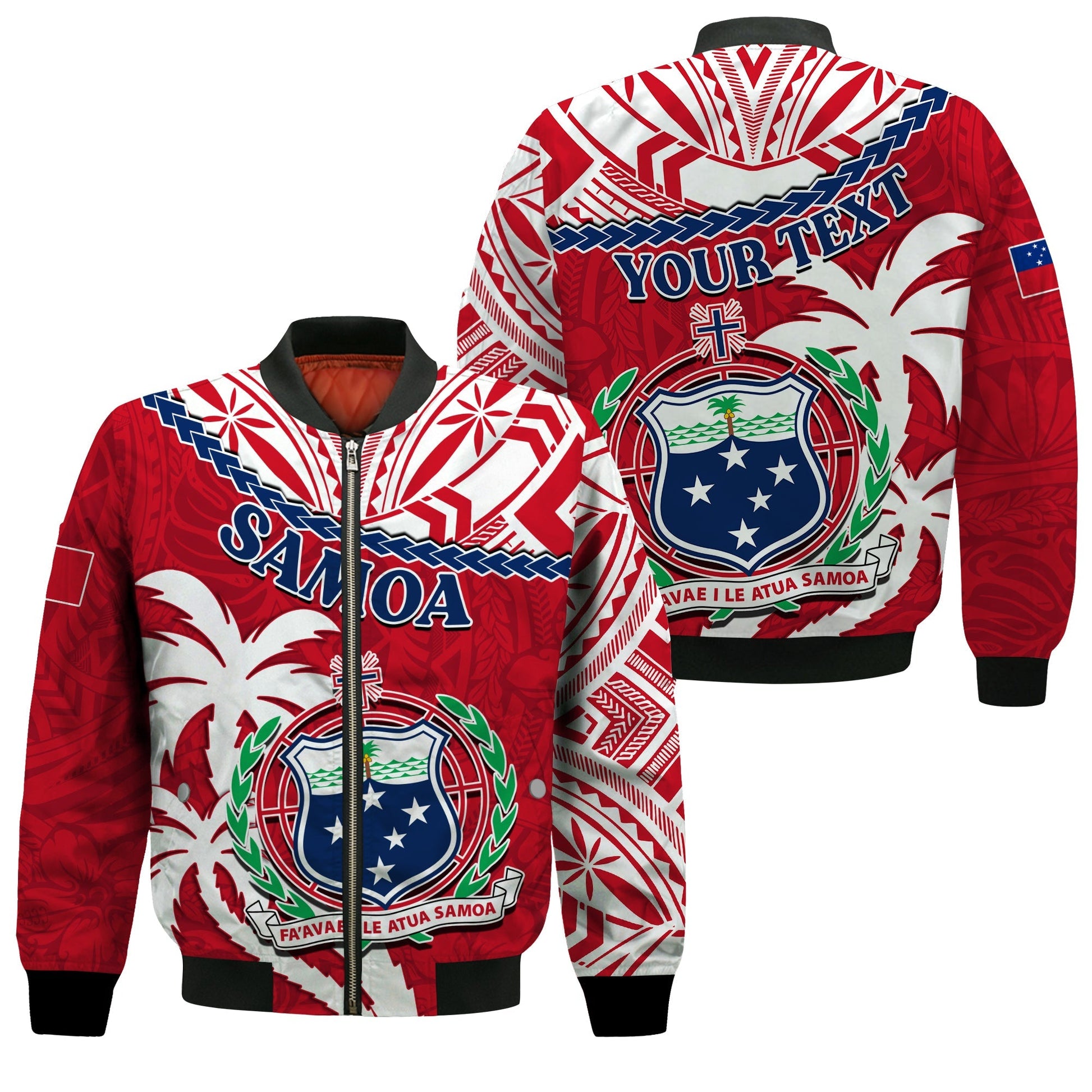 (Custom Personalised) Samoa Bomber Jacket Samoan Coat Of Arms With Coconut Red Style
