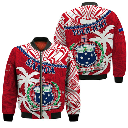 (Custom Personalised) Samoa Bomber Jacket Samoan Coat Of Arms With Coconut Red Style