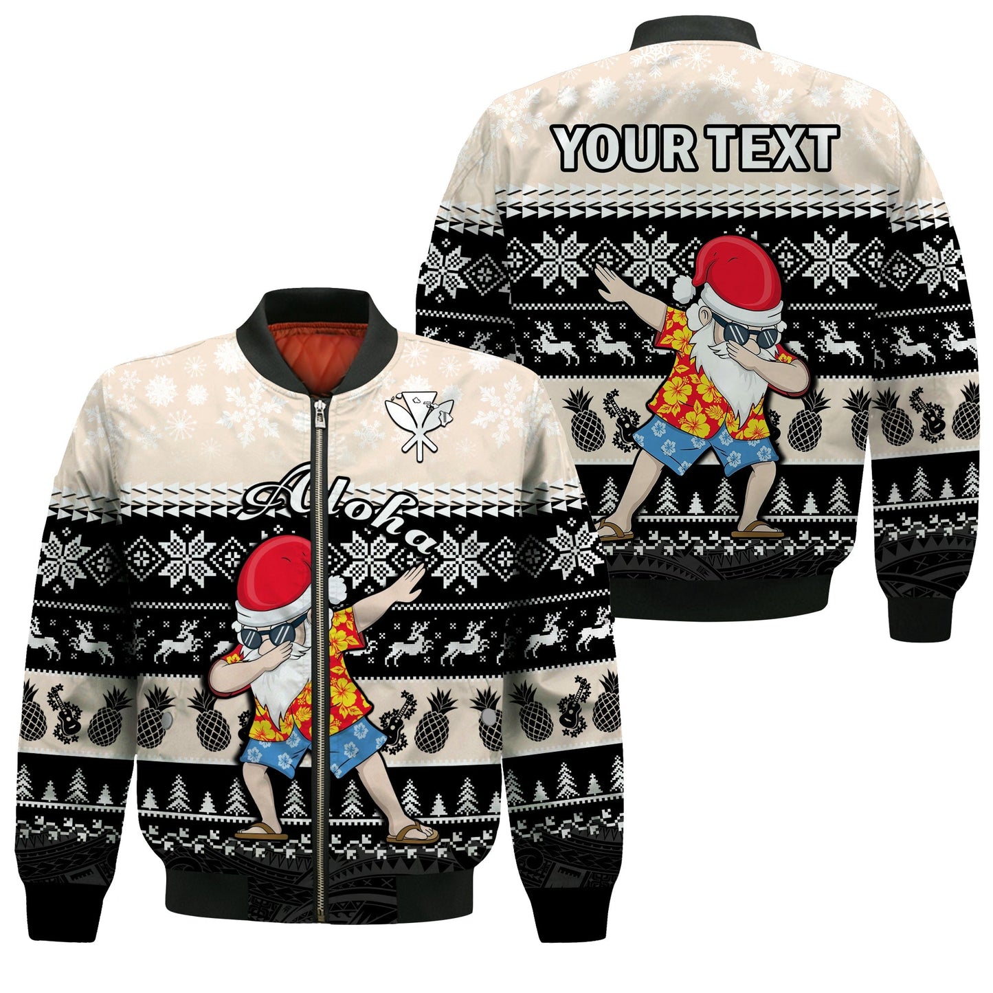 (Custom Personalised) Hawaii Mele Kalikimaka Bomber Jacket Dabbing Santa Black Merry Christmas